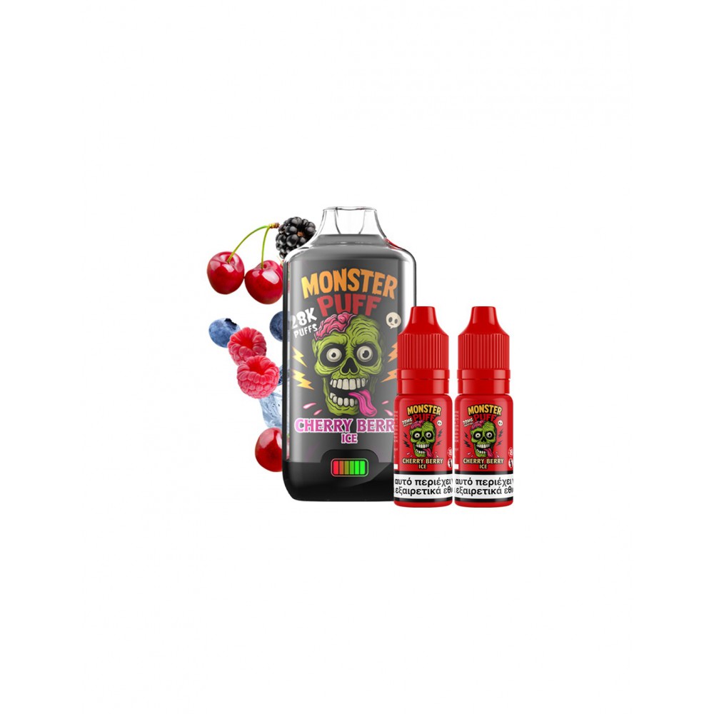 Monster Puff 28K Kit Cherry Berry Ice Συσκευή 2ml & 2x10ml 20mg