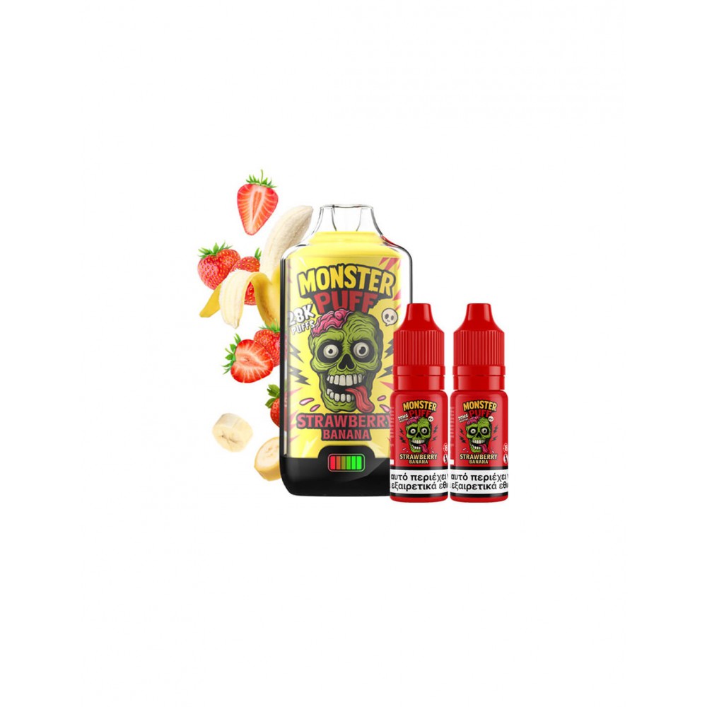 Monster Puff 28K Kit Strawberry Banana Συσκευή 2ml & 2x10ml 20mg