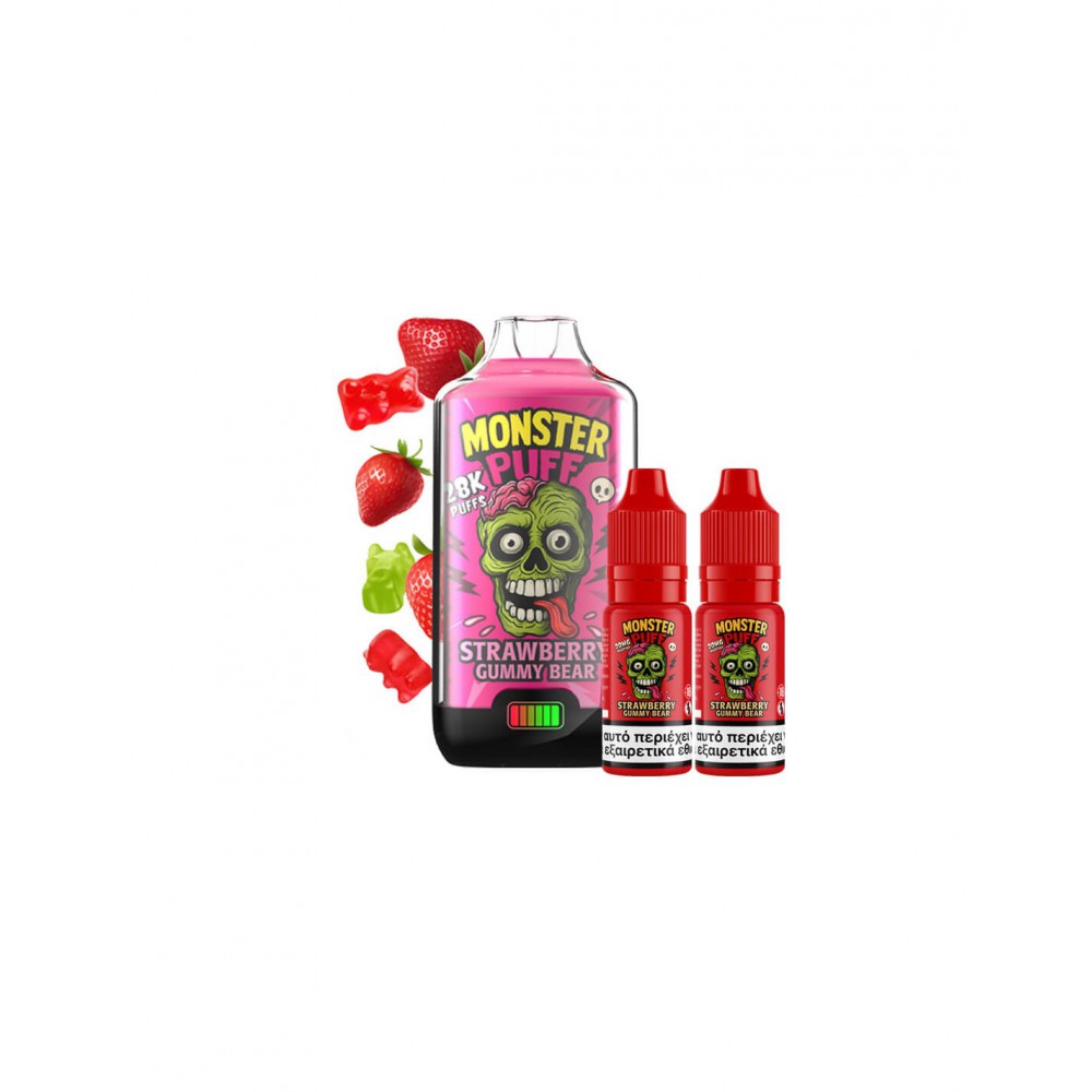 Monster Puff 28K Kit Strawberry Gummy Bear Συσκευή 2ml & 2x10ml 20mg